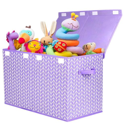 Mayniu Large Toy Box Chest with Flip Lid, Toy Storage Organizers Bin Boxes Basket with Sturdy Handles for Boys, Girls, Kids, Nursery, Playroom, Living Room, Bedroom, (Purple)
