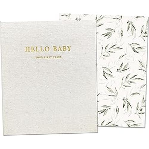 Peachly Baby Memory Book | Baby Book Keepsake for Baby Boy or Girl | Unisex Baby Scrapbook | Linen Baby Keepsake Book | Aesthetic Botanical Baby's First Year Book | Baby Milestone Book - Olive