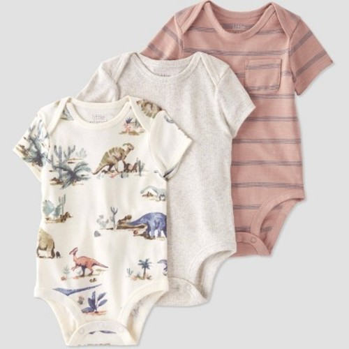 Little Planet by Carter’s Organic Baby 3pk Dinosaur Bodysuit - Green/Brown/White, Size: 3M