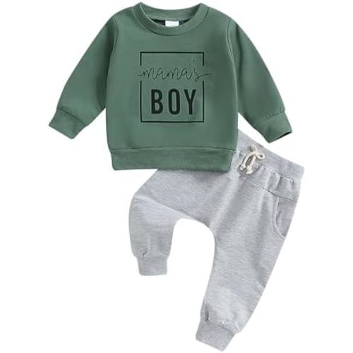 Kupretty Toddler Baby Boy Fall Winter Clothes Letter Graphic Long Sleeve Sweatshirt Pullover Tops + Joggers Pants Outfit Set