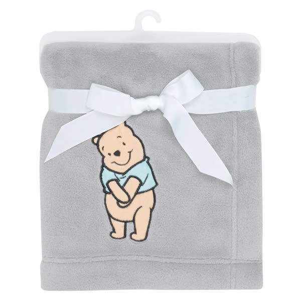 Disney Baby Winnie the Pooh Hugs Gray Soft Fleece Baby Blanket