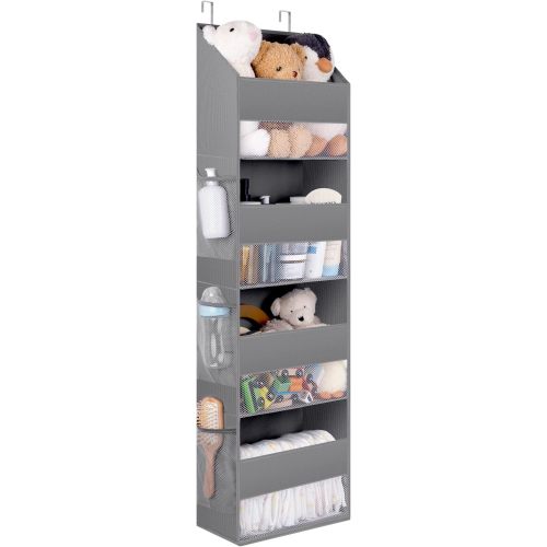 GRANNY SAYS 4-Shelf Over Door Hanging Organizer, Wall Mount Back of Door Hanging Organizers, Large Capacity Storage with Clear Window for Kids Toys, Diapers, Cosmetics, Gray