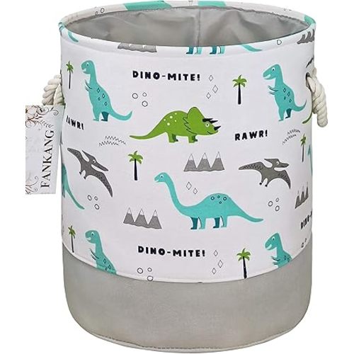FANKANG Storage Baskets,Collapsible Convenient Nursery Hamper/Laundry Bin/Toy Collection Organizer for Kid's Room(grey-dinosaur )