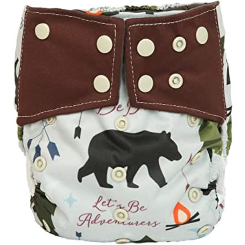 AIll in One Night AIO Cloth Diaper Nappy Sewn in Insert Reusable Washable (Adventure Bear) Medium