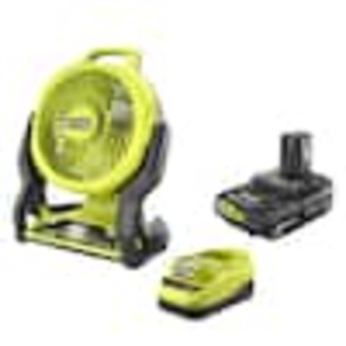 RYOBI ONE+ 18V Cordless Hybrid WHISPER SERIES 7-1/2 in. Fan with 2.0 Ah Battery and Charger Kit PCL811B-PSK005
