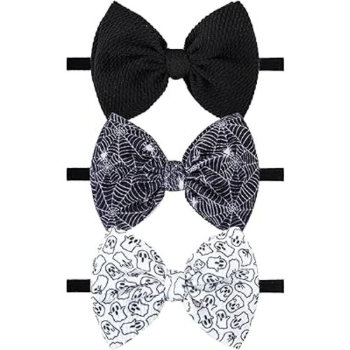 YanJie Halloween Bows for Baby Girls Elastic Nylon Headbands Toddler Girls Spider Hair Bows Ghost Hair Halloween Accessories Newborn