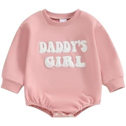 Multitrust Toddler Baby Girl Clothes Embroidery Daddy's Girl Sweatshirt Romper Oversized Bodysuit Onesie Baby Girls Outfit