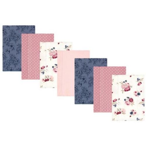 Hudson Baby Infant Girl Cotton Flannel Burp Cloths, Dusty Rose Floral 7-Pack, One Size