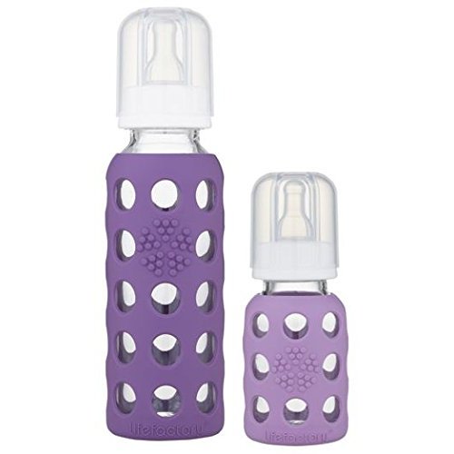 Lifefactory Glass Baby Bottle BPA Free | Protective Silicone Sleeve | 4oz/9 oz Pack of 2 | Papaya, Cantaloupe