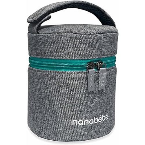 NANOBÉBÉ nanobebe Breastmilk Baby Bottle Cooler & Travel Bag with Ice Pack Included. Compact Triple Insulated, Easily attaches to Stroller or Diaper Bag- Grey