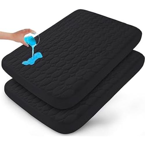 Waterproof Pack and Play Mattress Protector 2 Pack, Pack and Play Sheets Quilted Mattress Protector Cover 39" X 27" fits for Baby Foldable and Playard Mattress, Portable Mini Crib, Black