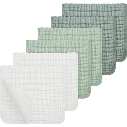 Looxii Muslin Burp Cloths 100% Cotton Muslin Cloths Large 20''x10'' Extra Soft and Absorbent 6 Pack Baby Burping Cloth for Boys and Girls White+Green