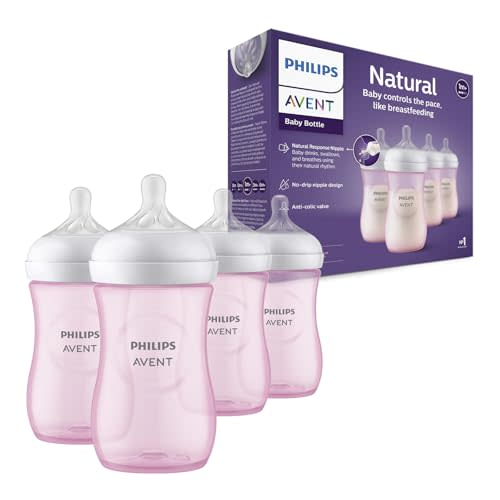 Philips Avent Natural Baby Bottle with Natural Response Nipple, Pink, 9oz, 4pk, SCY903/14