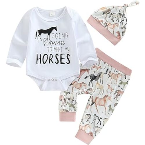 Youweixiong 3pcs Newborn Baby Girl Boy Western Clothes Long Sleeve Letter Romper+Pattern Pants+Hat Fall Winter Outfits Set