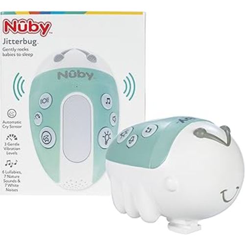 Nuby Jitterbug Stroller Rocker & Sound Machine for Babies - Portable Soother with Vibrations, Sounds, and Light Colors - USB-C Rechargeable - Attaches to Strollers and Cribs - Green