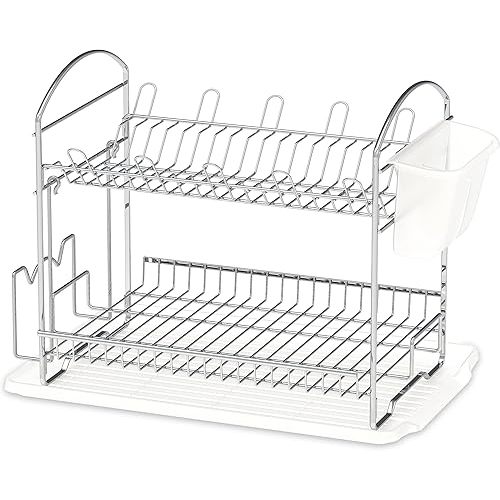 Simple Houseware 2-Tier Stainless Steel Dish Rack with Drainboard, Chrome for Kitchen