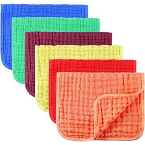 Irenare 6 Pcs Muslin Burp Cloths Pure Cotton Baby Burping Rags 20 x 10 Inch 6 Layers Spit up Rags Large Soft Absorbent Multicolor Wash Cloths Diapers for Newborn Baby Girl Boy(Rainbow)