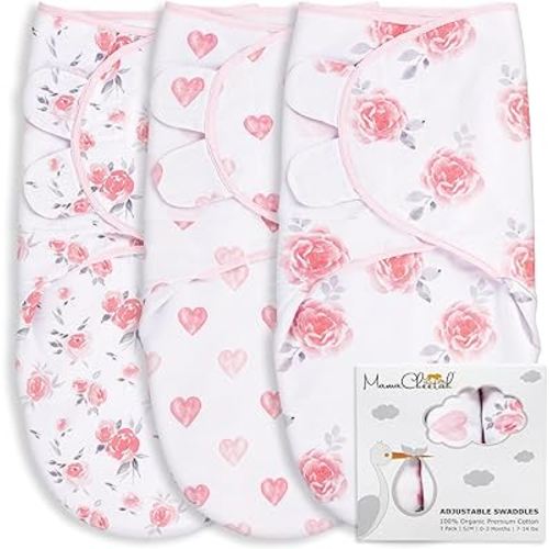 Mama Cheetah Baby Swaddle Sack, Organic Swaddle Blanket, Newborn Swaddle Sleep Sack, Adjustable Infant Swaddle Wrap, Easy Swaddles Girl 0-3 Month, Baby Essentials, Nursery Swaddling, 3-Pack, Grey/Pink