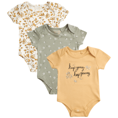 Jessica Simpson Baby Girls' Bodysuit - 3 Pack Short Sleeve Onesie Romper - Newborn (0-9M)