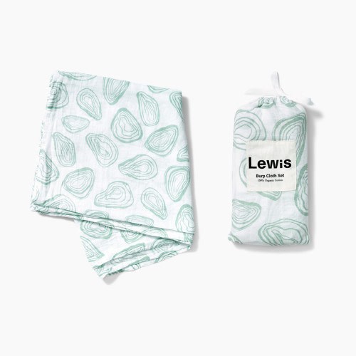 Lewis 100% Organic Muslin Swaddle + Burp Cloth Set - Green Oyster