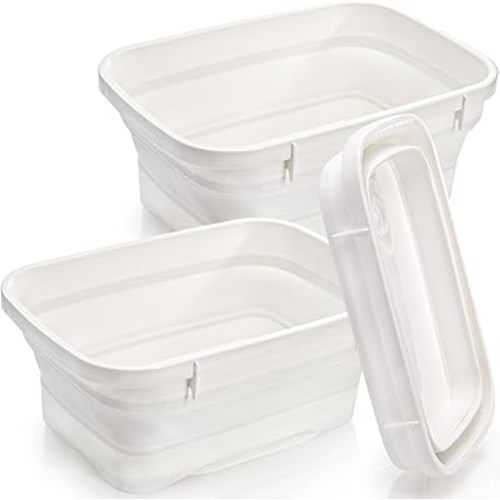 Nicunom 2 Pack Collapsible Wash Basin with Drain Plug, 7.5L/2 Gal Foldable Dish Tub Multiuse Washing Dishes Bin Plastic Dishpan Portable Sink Dish Basin for Outdoor Camping Home Kitchen