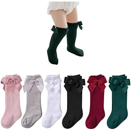 Century Star Baby Girls Bow Knee High Socks Toddlers Ruffled Tube Socks Infant Long Stockings School Uniform Leggings
