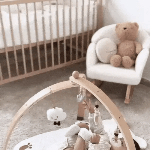 Montessori Baby Gym & Hanging Toys Set Wooden Play Gym for Babies – Cozybabywear
