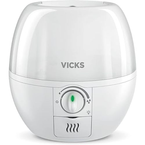 Vicks VUL500C 3-in-1 SleepyTime Ultrasonic Humidifier Diffuser Night-Light, Small Humidifier for Baby, Bedroom, Office Desk, with Variable Output Control, Scent Pad Slots, Auto Shut-Off, 2.3L/0.6Gal