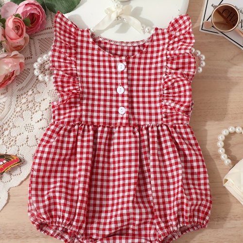Super Cute Baby Summer Outfit Plaid Sleeveless Bodysuit Patchwork Plaid Romper for Baby Girls Headband Triangle Crawling Suit Newborn Outdoor Wear Bodysuit, for Outdoor