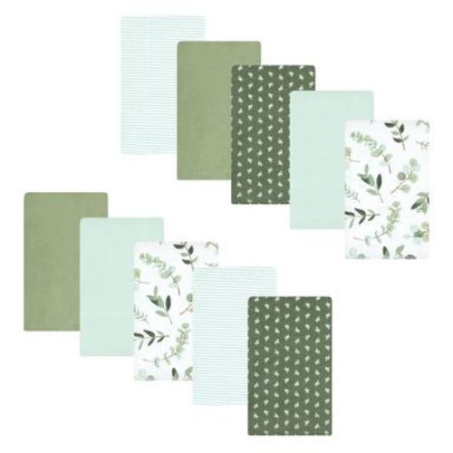 Luvable Friends Hudson Baby Flannel Burp Cloths 10pk, Sage Eucalyptus