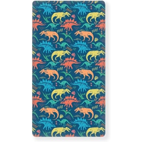 Dinosaur Fitted Crib Sheet - Navy Blue Standard Mattress Sheet With Colorful Cute Jurassic Dinosaurs for Toddler Bed - 28"x52"