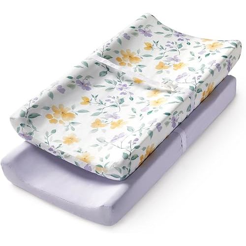 Changing Pad Cover Set in Soft Jersey Material - Fits 32"/34''x16 Contoured Pad for Babies, Flower Whispers