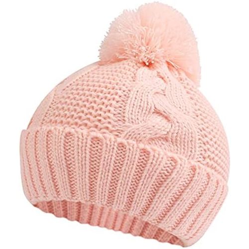 JANGANNSA Winter Knit Baby Hat Twist Warm Beanie for Boys Girls Infant Toddler Baby Beanie with Pompom