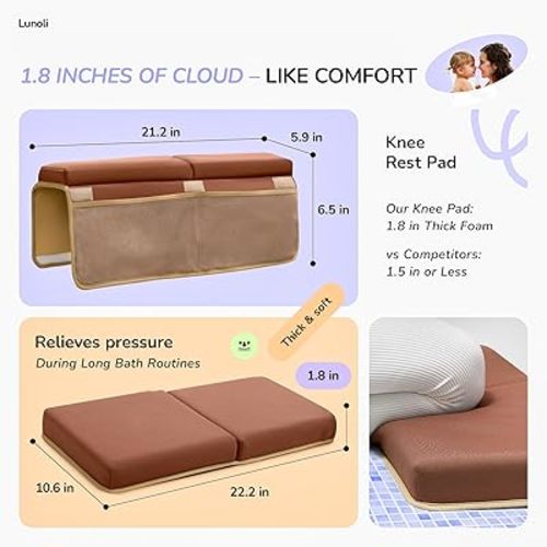 Baby Bath Kneeler and Elbow Rest Pad Set – 1.8″ Thick 2025 Color of the Year Mocha Mousse Memory Foam Kneeling Pad & Elbow Cushion with 6 Suction Cups, 4 Mesh Pockets, Waterproof & Machine Washable