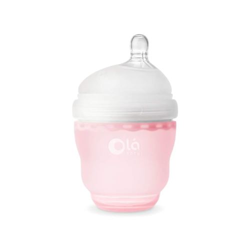 Olababy Gentle Silicone Baby Bottle, Anti-Colic, BPA Free, Easy to Clean and Wide Neck Baby Bottles Best for Breast Feeding Babies (4 Ounce, Rose)