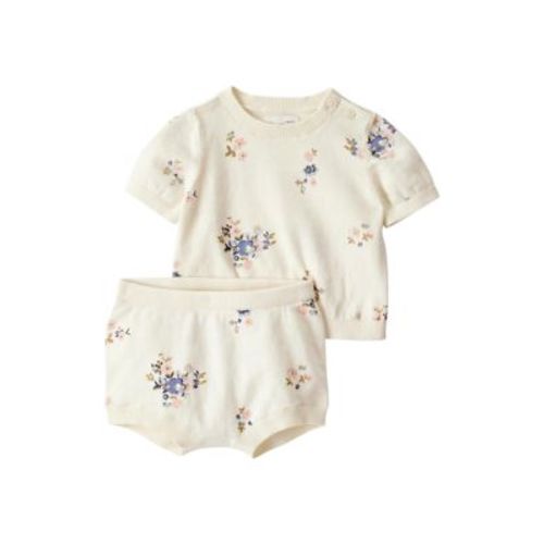 Baby Girls Printed Sweater Knit Top and Bubble Shorts Set