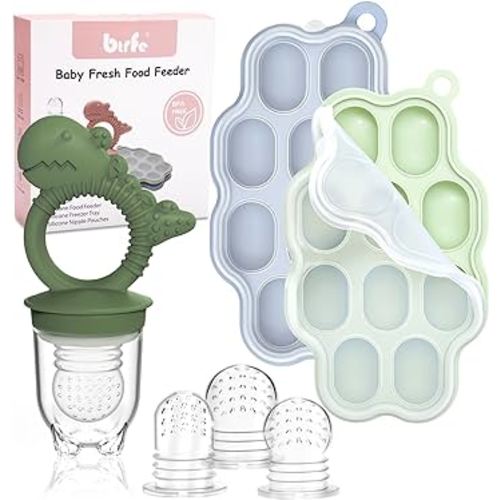 Silicone Breastmilk Popsicle Molds with Baby Fruit Feeder Combo, Baby Food Storage Freezer Tray & Mesh Feeder Pacifier for Teething 4 Month+