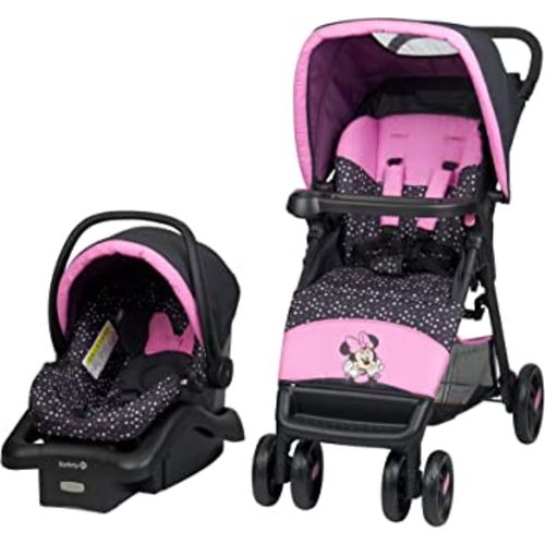 Disney Baby Minnie Mouse Simple Fold LX Travel System, Lift to fold compactly in Less Than a Second for Easy Storage; self-Standing When Folded, Minnie Dot Party