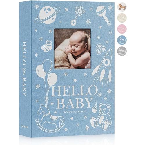 Lanpn Baby Photo Album 4x6 300 Pockets, Linen Newborn Bebe Ultrasound Photo Album with Memo Writing Area, Cover Photo Book, Picture Album for kids, Baby Boy Memory Book Keepsake Blue