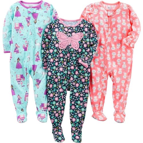 Simple Joys by Carter's Toddlers and Baby Girls' Loose-Fit Polyester Jersey Footed Pajamas, Pack of 3