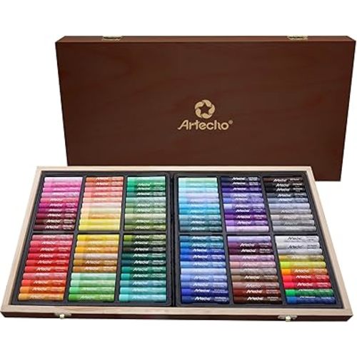 Artecho Oil Pastels Set of 120 Colors Wooden Box, Soft Oil Pastels for Art Painting, Drawing, Blending, Ideal Gift Choice for Everyone (10 x 70 mm)