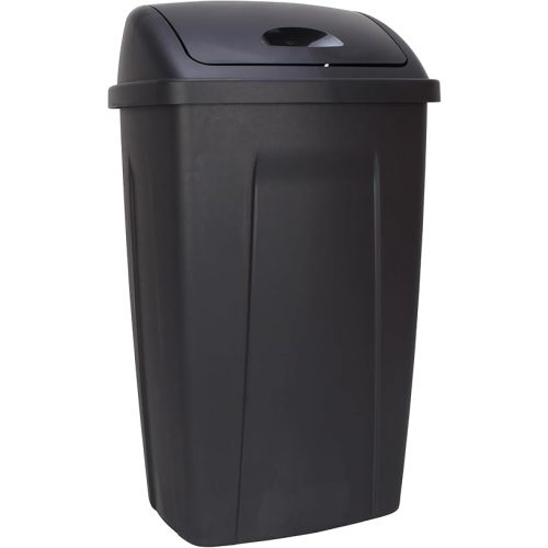 13 Gallon Trash Can, Plastic Swing Top Kitchen Garbage Trash Can (Black)