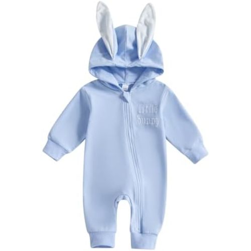 BemeyourBBs Newborn Baby Boy Girl Easter Outfit Bunny Ear Hoodie Romper Long Sleeve Jumpsuit Infant Spring Clothes