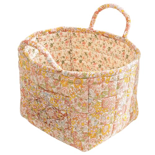 vctops Boho Cotton Quilted Storage Basket for Organizing, Basket Organizer Gift Baskets with Handles, Storage Bins for Toys, Books, Towels, and Clothes, Collapsible Fabric(Pattern F,13"x10.6"x10")