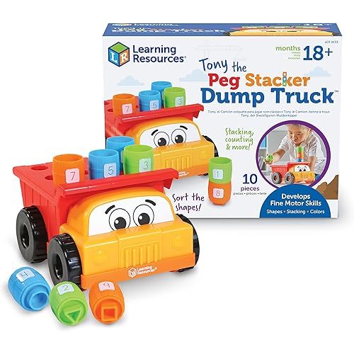 Learning Resources Tony the Peg Stacker Dump Truck - 10 Pieces, Ages 18+ months Fine Motor Skills Toy for Toddlers, Preschool Toys