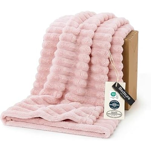 Bedsure Living Room Decor Home Crystal Pink Throw Blanket Gifts for Women Men, Soft Fluffy Fleece Cozy Fuzzy Plush Warm Couch Bed Blanket, Bedroom Spring Decor Pink Gifts for Him Her, 50x60