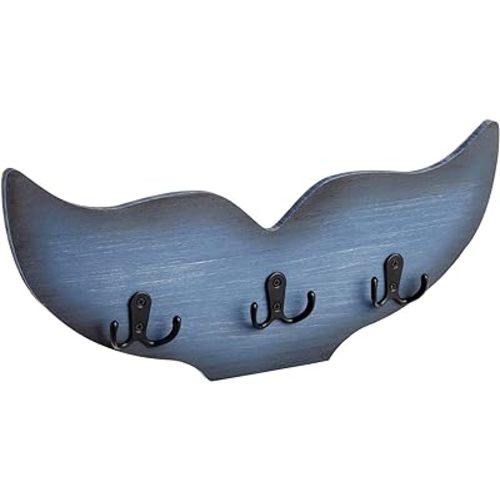Okuna Outpost Whale Tail Wall Hook for Nursery, Nautical Ocean Wall Decor (Blue, 15.5 x 6.75 x 1 in)