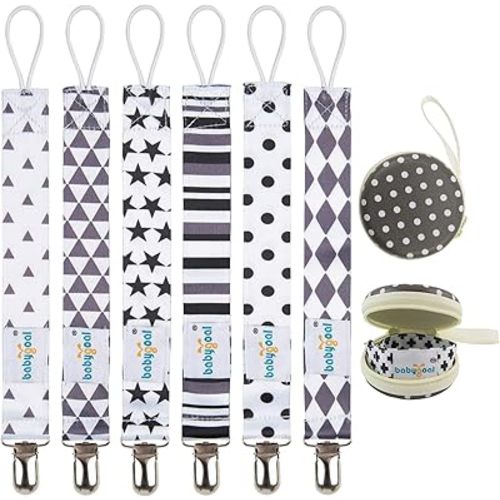 Babygoal Metal Pacifier Clips, 6 Pack Pacifier Holder for Boys and Girls Fits Most Pacifier Styles &Teething Toys Pacifier Clips for Boys and Girls 6PBM05-HZ