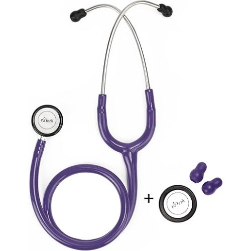 eSteth eSteth Pediatric Stethoscope - Ultra Sensitive Dual-Head Chest Piece For Infants and Pediatric patients- Flexible Tubing - Non-Chill Ring & Extra Ear tips - Purple