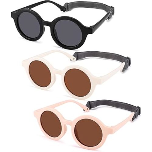 NULOOQ Bendable Polarized Baby Sunglasses with Strap Round Flexible for Infant Newborn & Toddler Age 0-24 Months